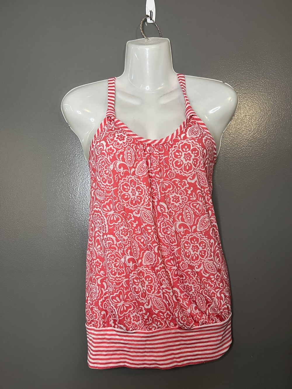 Twenty One Tank Top Womens Small Pink Floral Stripe Racerback Cami Scoop Neck